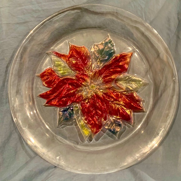 Vintage 13.5” Poinsettia Serving Plate Platter Christmas - Picture 1 of 6